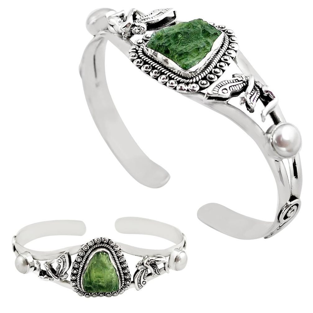 15.42cts natural green moldavite 925 silver adjustable bangle jewelry p82671