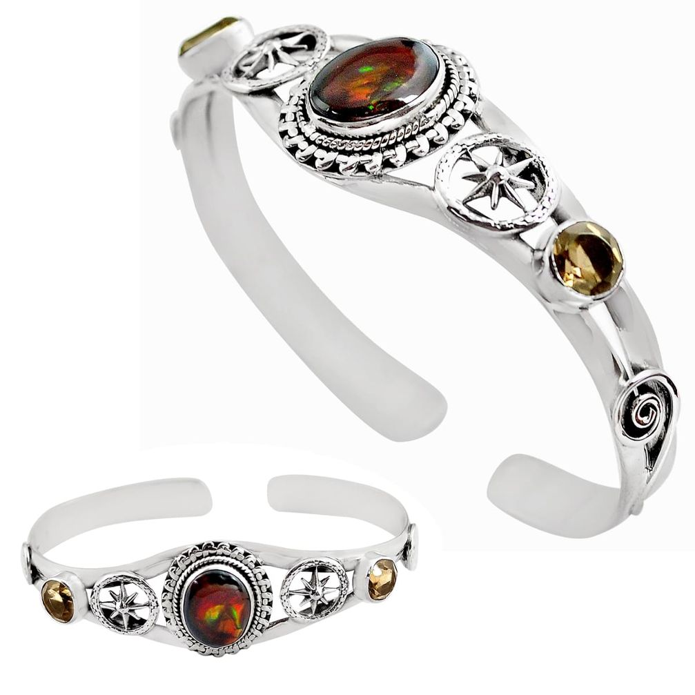 10.59cts natural multi color mexican fire agate silver adjustable bangle p82662