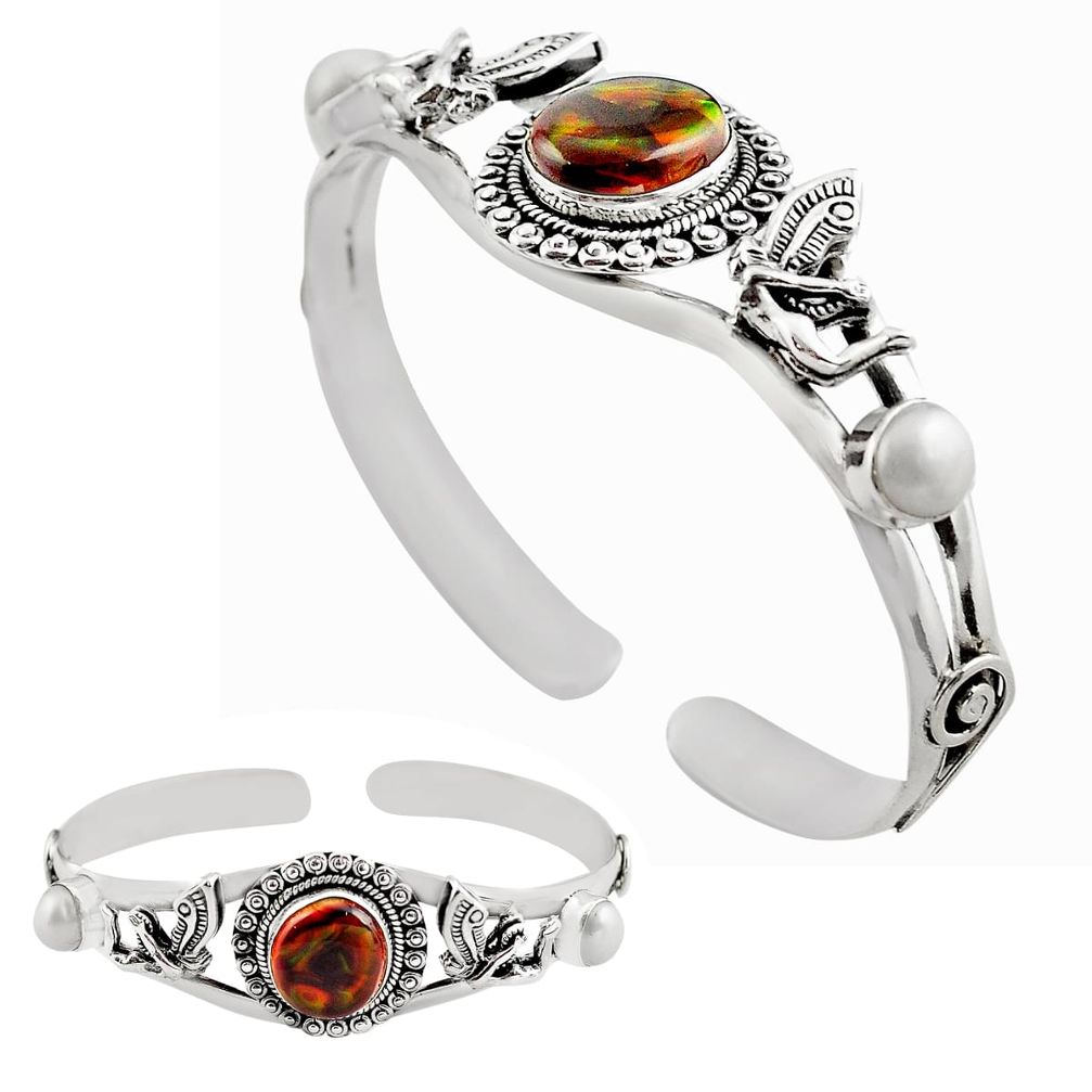 13.35cts natural multi color mexican fire agate silver adjustable bangle p82679