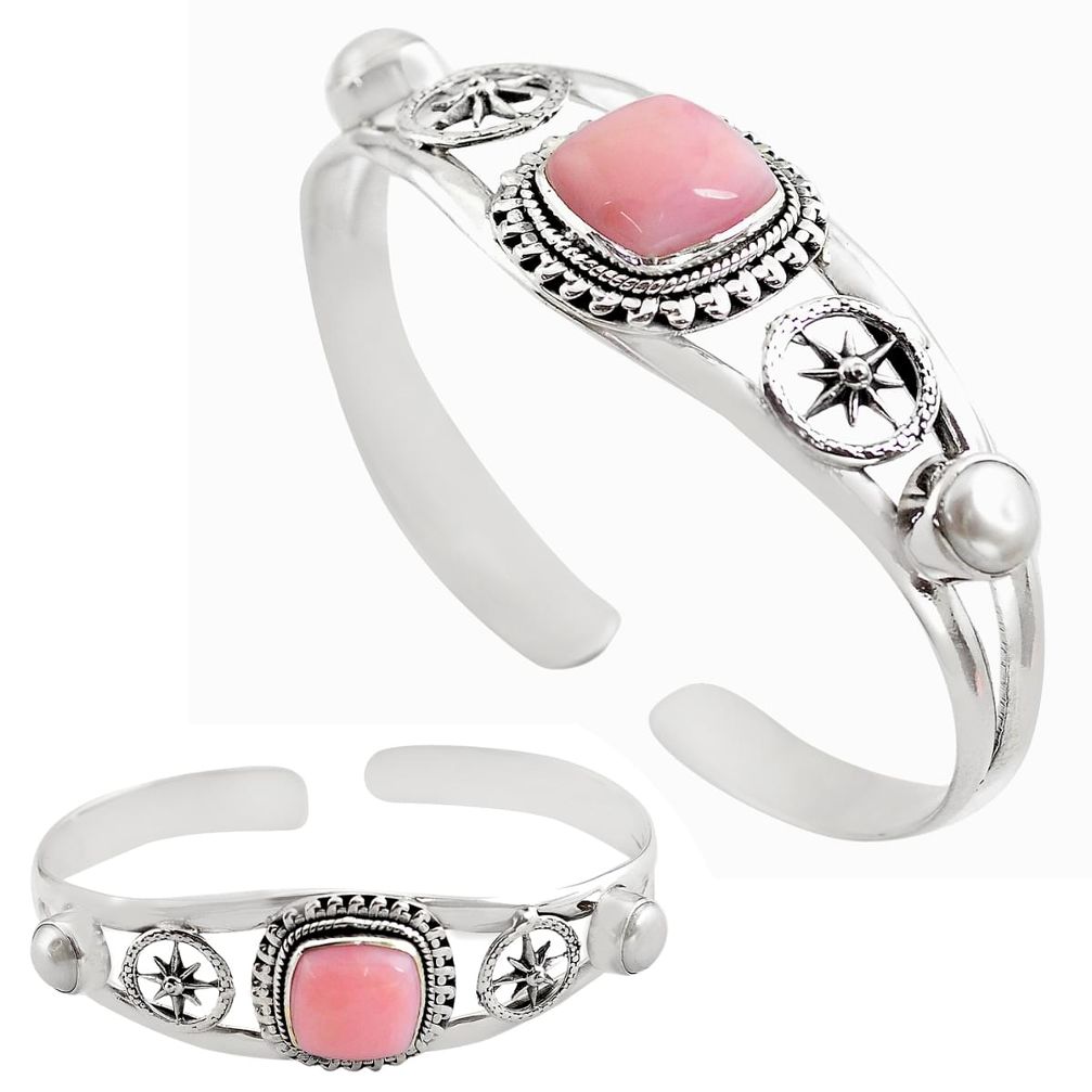 14.02cts natural pink opal pearl 925 sterling silver adjustable bangle p82602