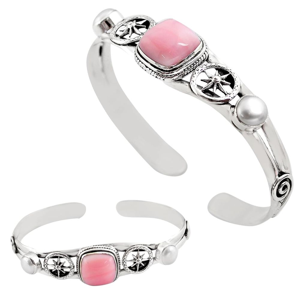 12.93cts natural pink opal pearl 925 sterling silver adjustable bangle p82603