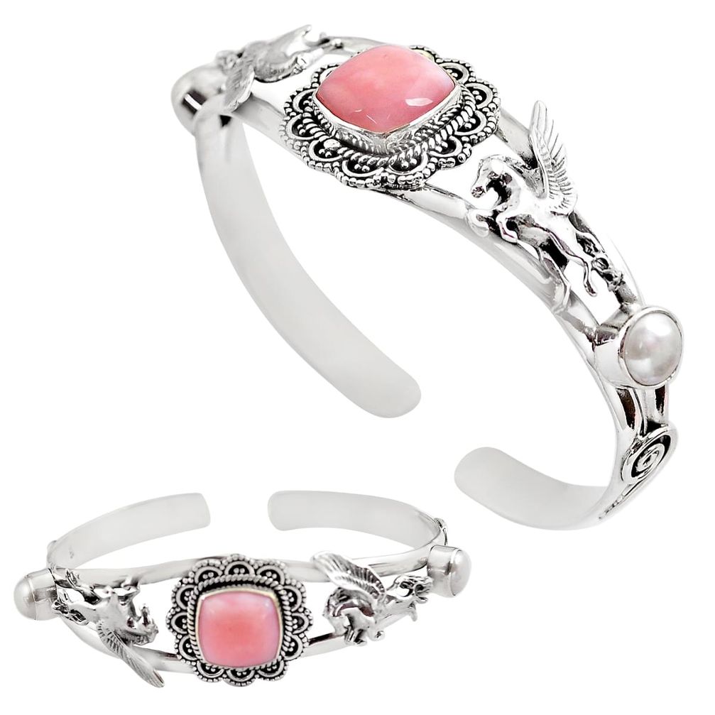 15.88cts natural pink opal pearl 925 sterling silver adjustable bangle p82606