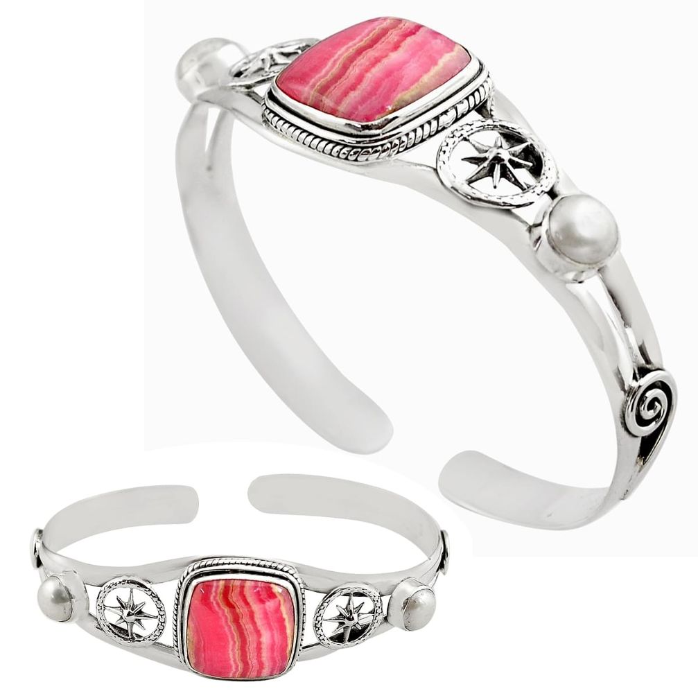 18.80cts natural pink rhodochrosite inca rose silver adjustable bangle p82685