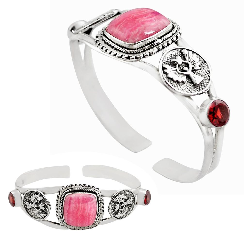 20.02cts natural pink rhodochrosite inca rose silver adjustable bangle p82689