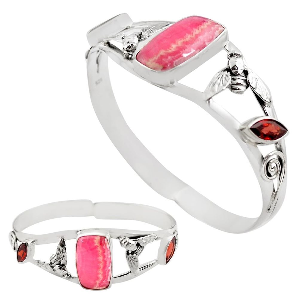 16.43cts natural pink rhodochrosite inca rose silver adjustable bangle p82690