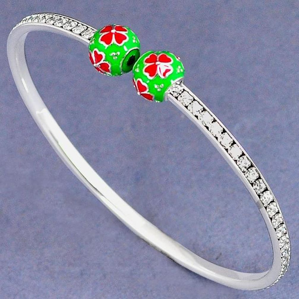 NATURAL WHITE TOPAZ 925 STERLING SILVER FLOWER ADJUSTABLE BANGLE JEWELRY H30899