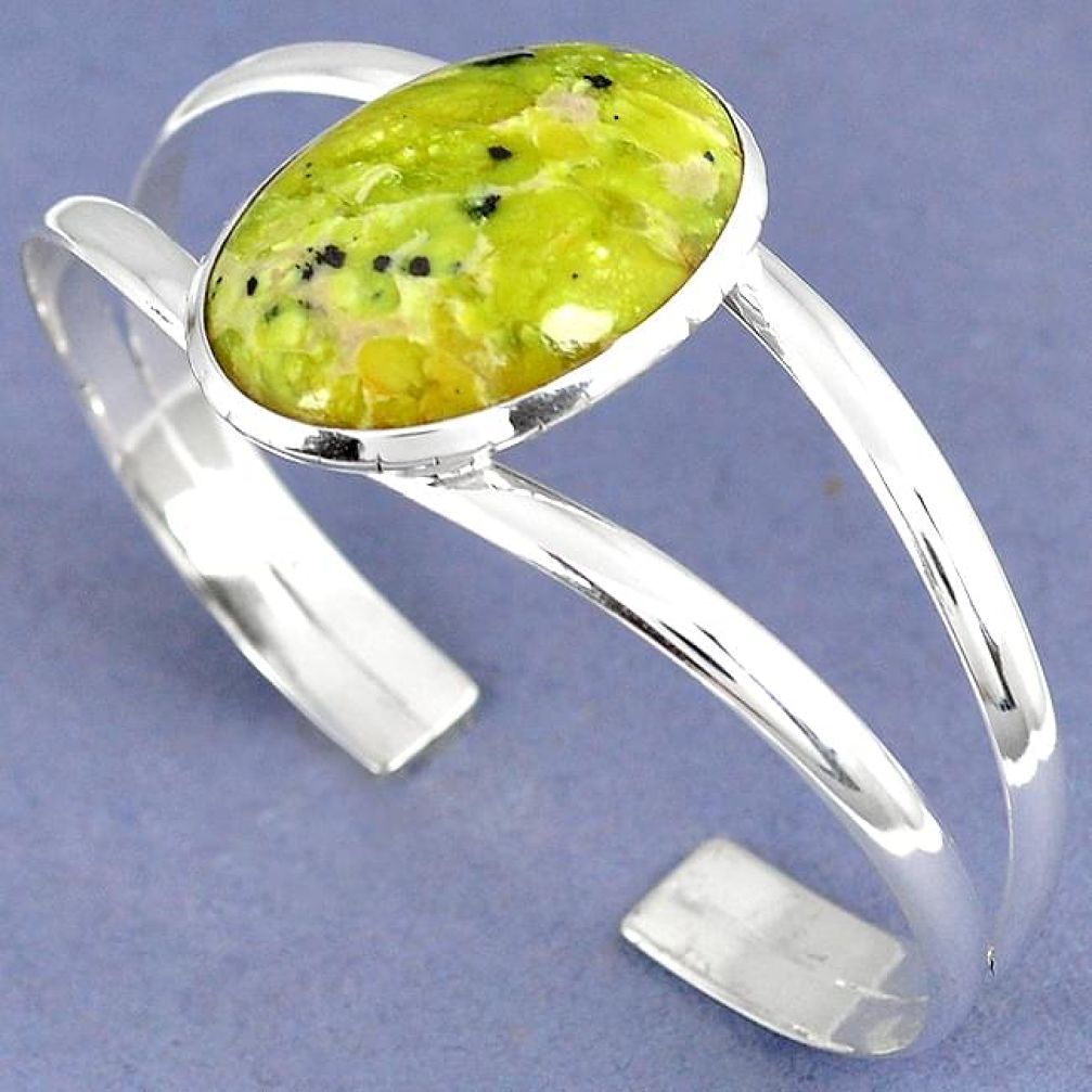 NATURAL YELLOW LIZARDITE (MEDITATION STONE) 925 SILVER ADJUSTABLE BANGLE H23310