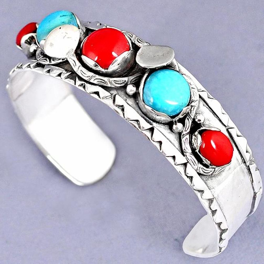 RED CORAL SLEEPING BEAUTY TURQUOISE 925 STERLING SILVER BANGLE JEWELRY G95914