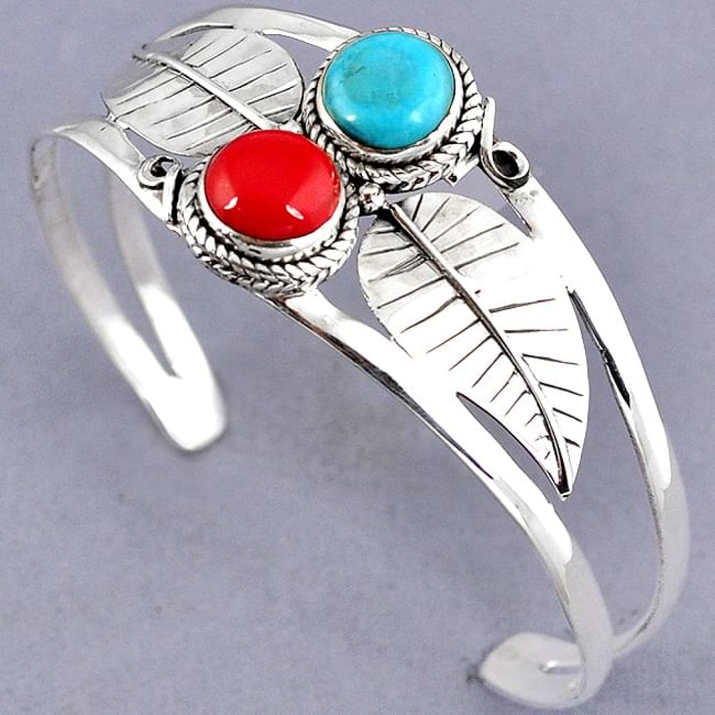 RED CORAL SLEEPING BEAUTY TURQUOISE 925 STERLING SILVER BANGLE JEWELRY G95934