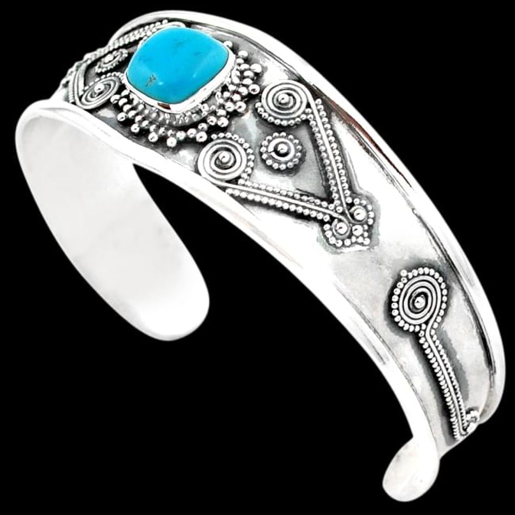 SLEEK BLUE ARIZONA SLEEPING BEAUTY TURQUOISE 925 SILVER ADJUSTABLE BANGLE H32350