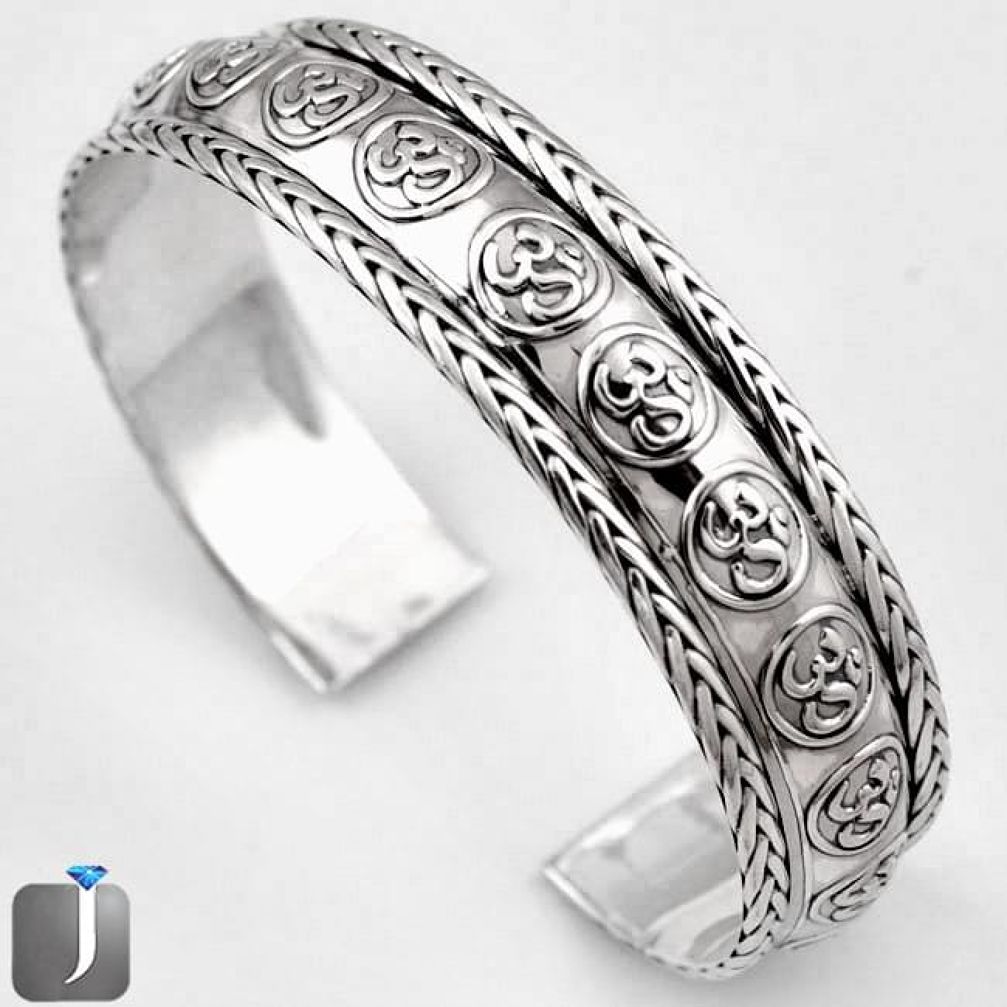 24.52gms SYMBOL OF GOD OM 925 STERLING SILVER CUFF BANGLE JEWELRY G36841