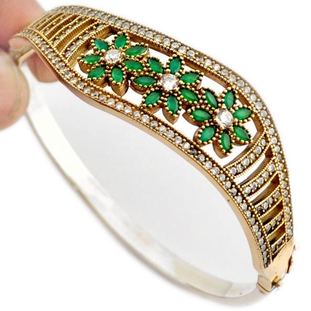 15.05cts TURKISH GREEN EMERALD QUARTZ TOPAZ 925 SILVER TWO TONE BANGLE F34873