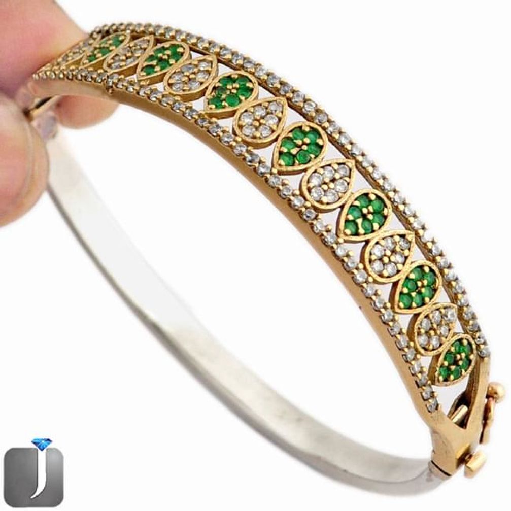 9.87cts TURKISH GREEN EMERALD QUARTZ TOPAZ 925 SILVER TWO TONE BANGLE F42863