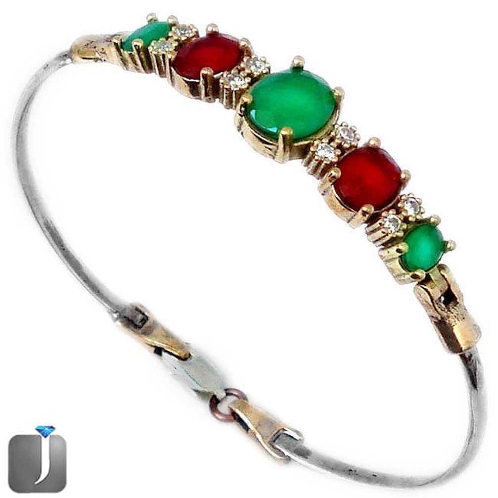 TURKISH GREEN EMERALD RUBY QUARTZ 925 SILVER TWO TONE BANGLE JEWELRY G36859