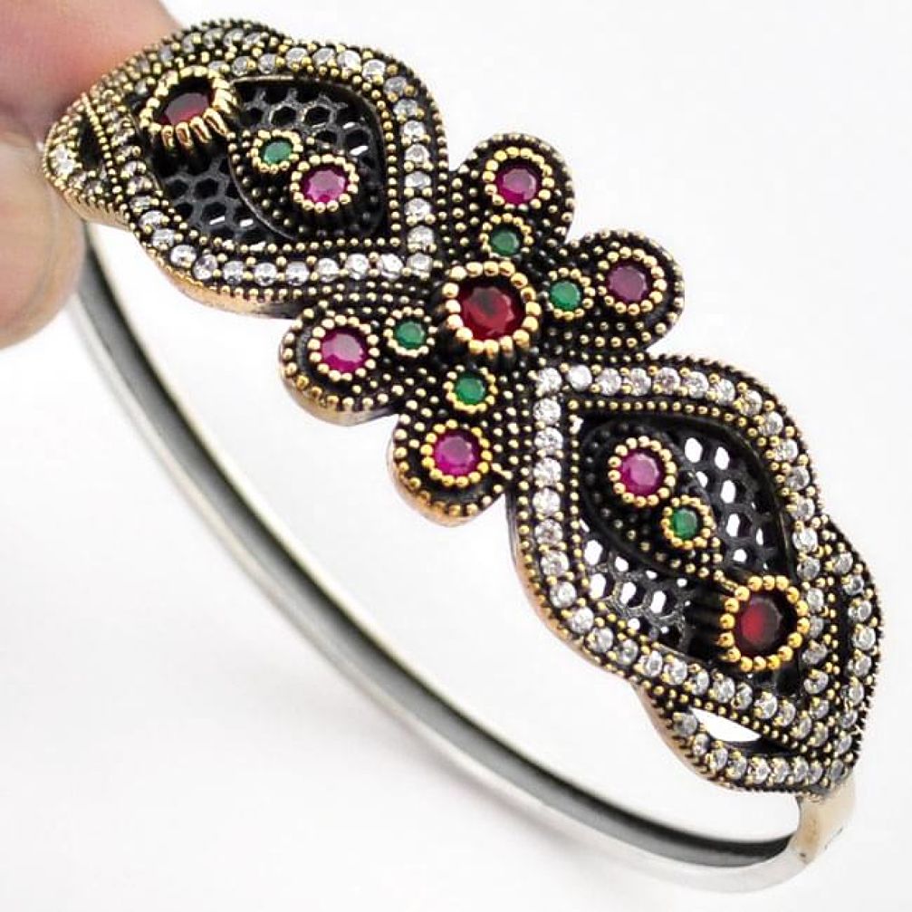 9.35cts TURKISH NATURAL PINK RUBY QUARTZ 925 SILVER TWO TONE BANGLE F34862