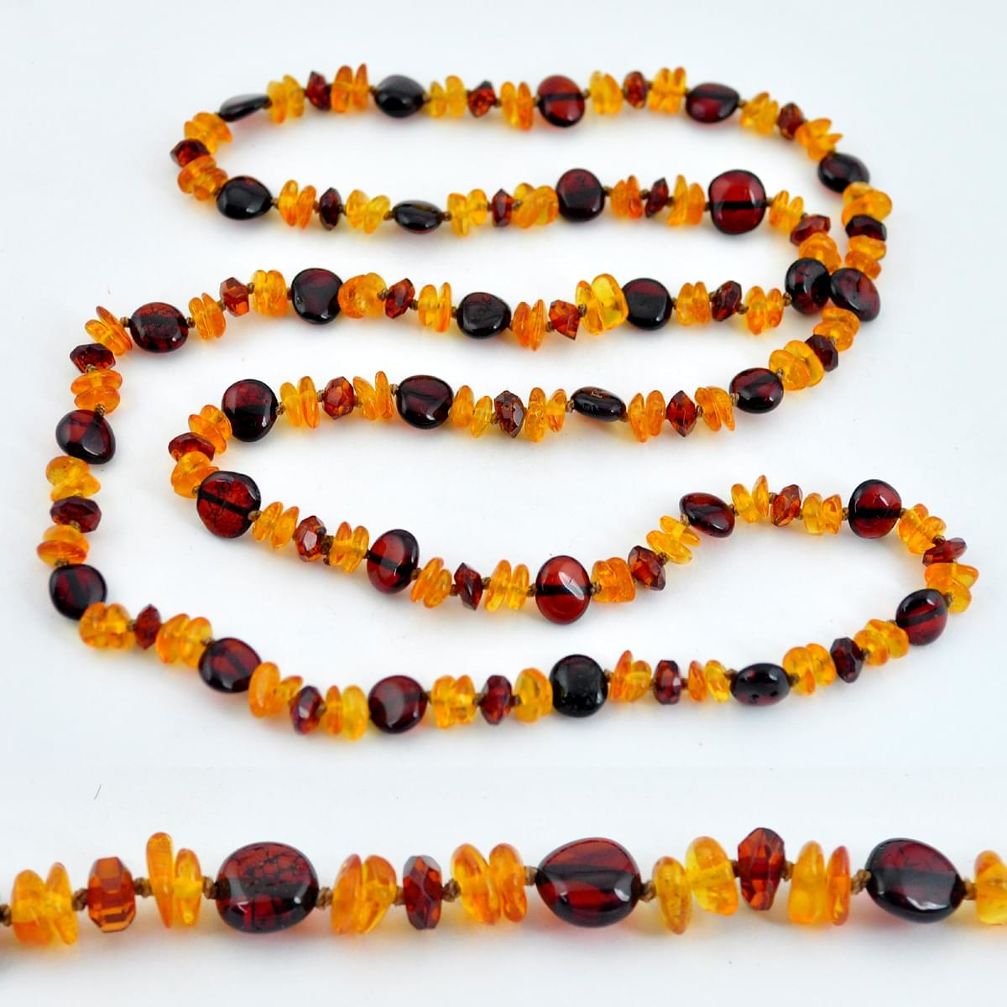 925 sterling silver 54.13cts natural baltic amber (poland) beads necklace c3285
