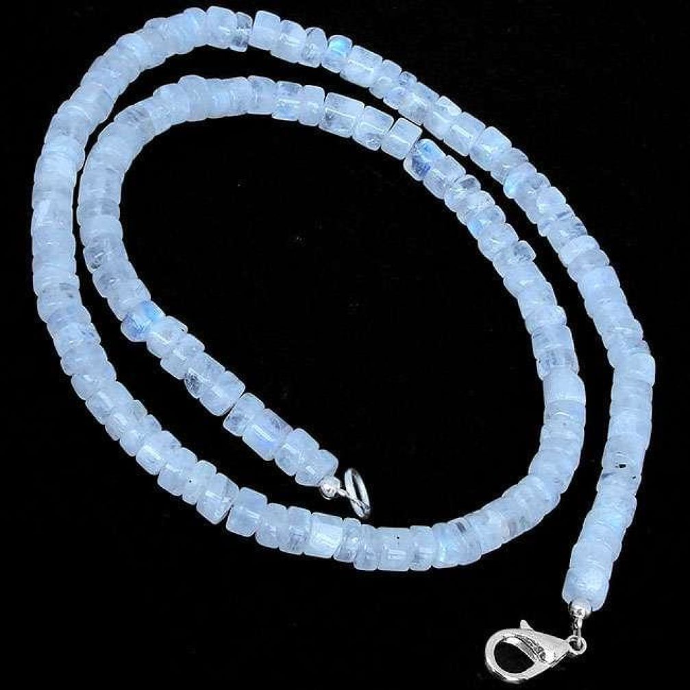 AAA RICH NATURAL RAINBOW MOONSTONE 925 SILVER NECKLACE BEADS JEWELRY H20379