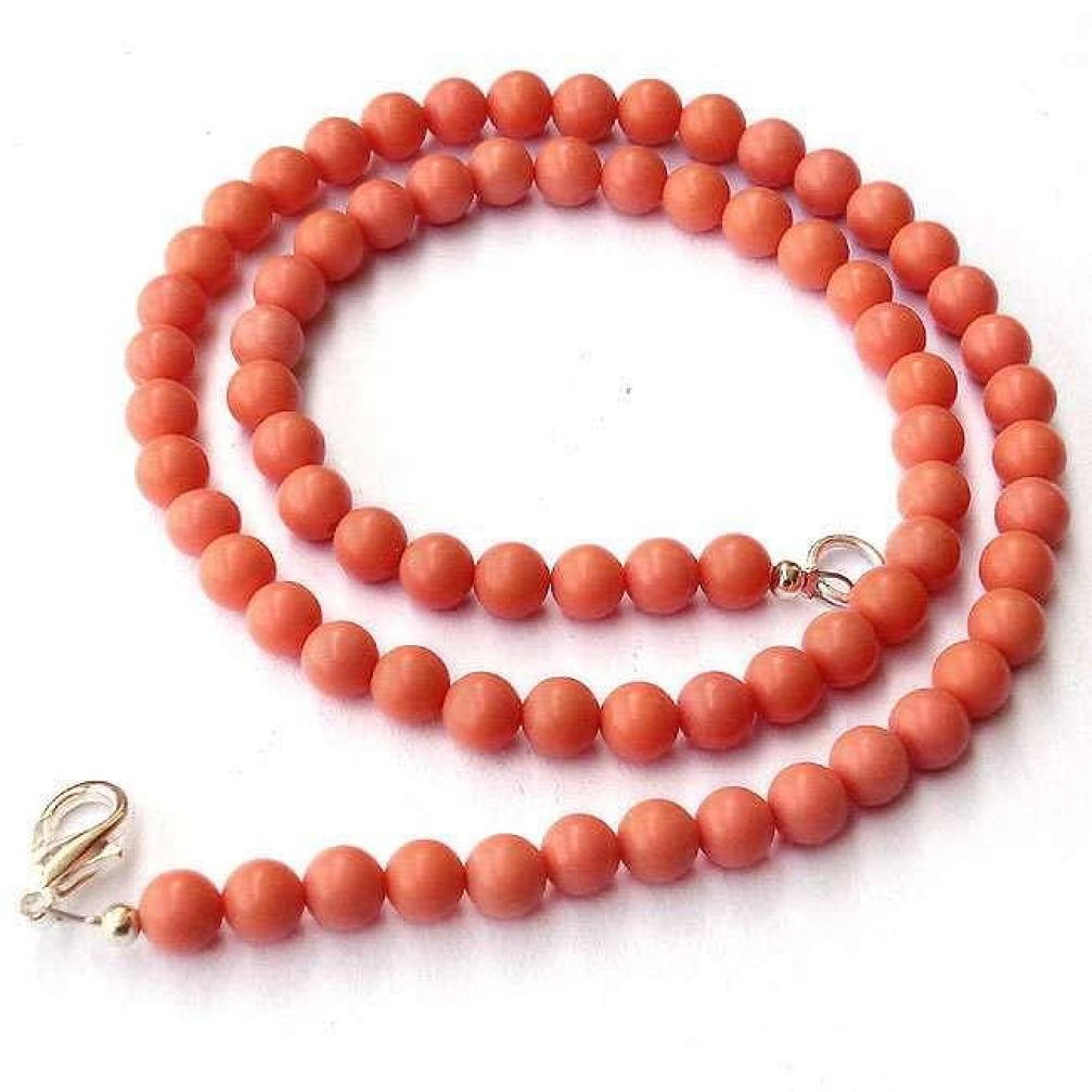 114.57cts ANTIQUE ORANGE CORAL 925 SILVER NECKLACE ROUND BEADS JEWELRY H20448