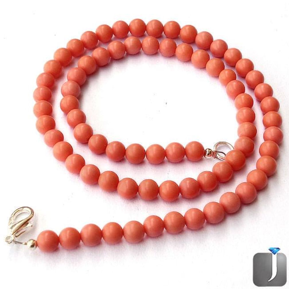 77.21cts CHARMING PINK CORAL ROUND 925 SILVER NECKLACE BEADS JEWELRY G8952