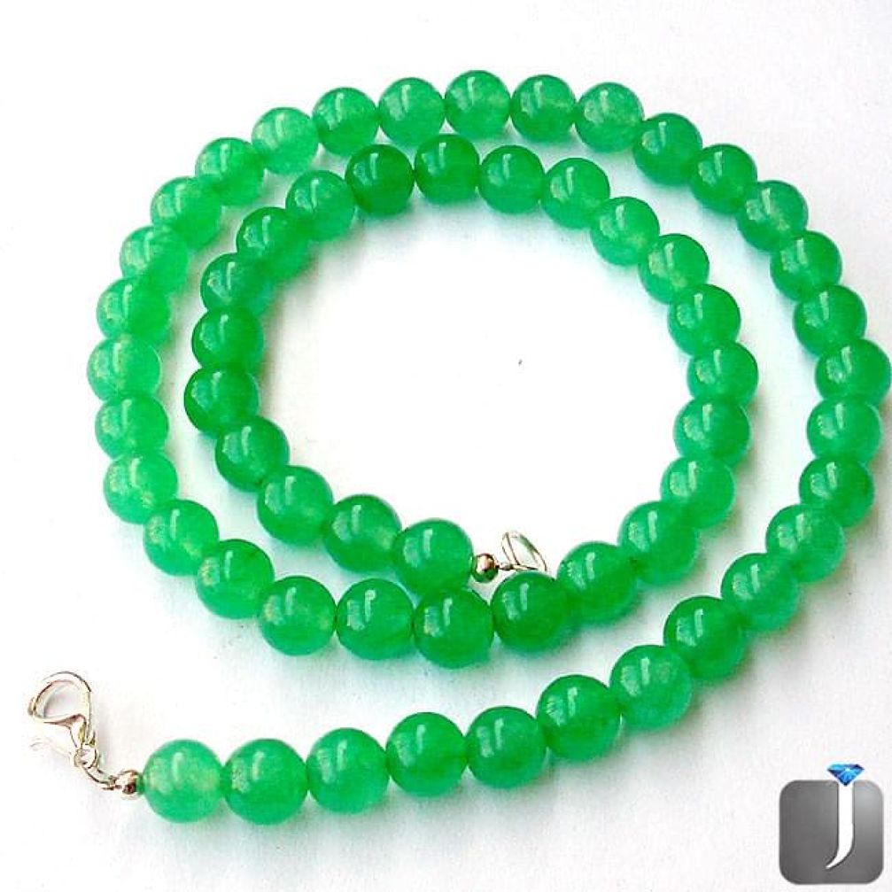 CLASSIC NATURAL GREEN CHALCEDONY ROUND 925 SILVER NECKLACE BEADS JEWELRY G48849