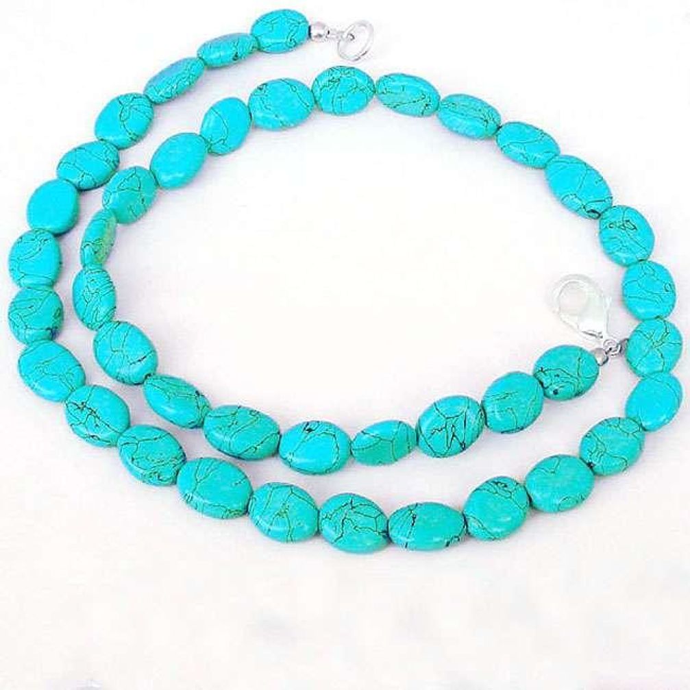 DAINTY NATURAL GREEN TURQUOISE TIBETAN 925 SILVER NECKLACE BEADS JEWELRY H20459