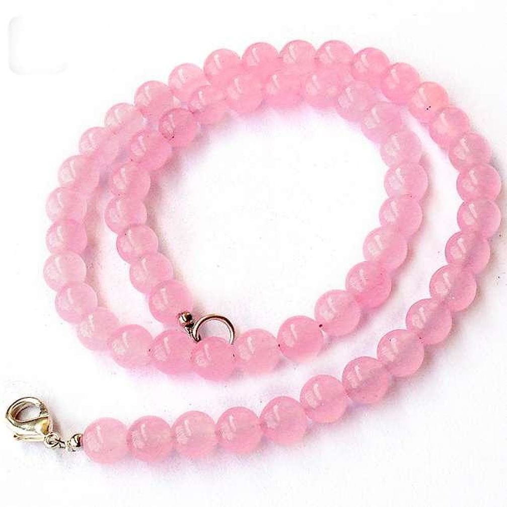 FASHIONABLE NATURAL PINK ROSE QUARTZ 925 SILVER NECKLACE BEADS JEWELRY H20496