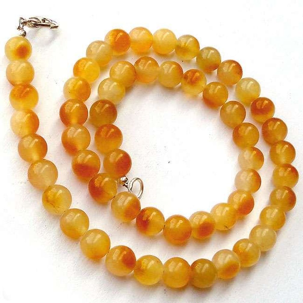 GLOWING NATURAL YELLOW MOONSTONE 925 SILVER NECKLACE ROUND BEADS JEWELRY H20427