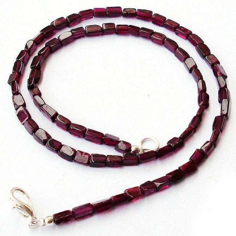 GORGEOUS NATURAL RED GARNET RECTANGLE 925 SILVER NECKLACE BEADS JEWELRY H20372