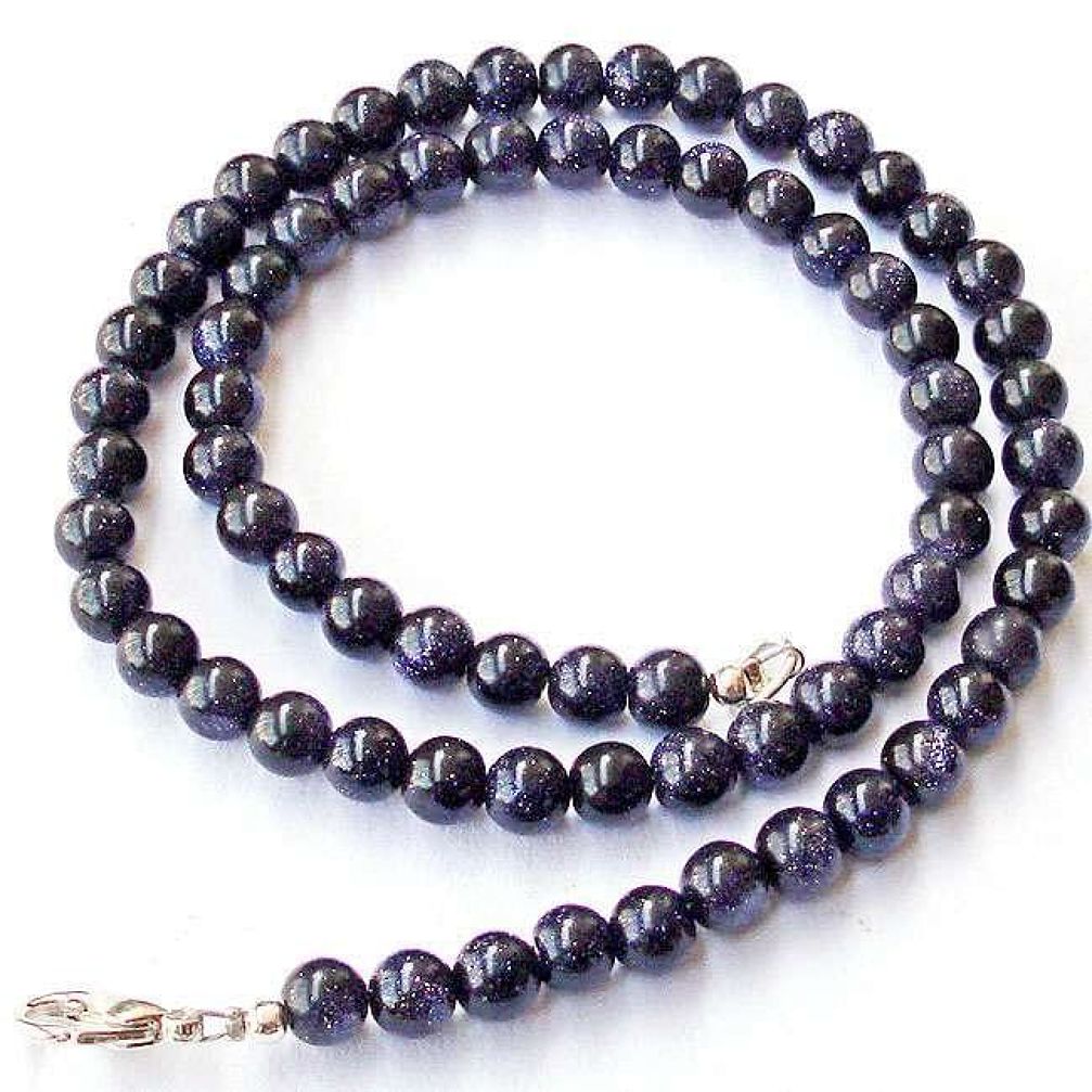 INCREDIBLE NATURAL BLUE GOLDSTONE ROUND 925 SILVER NECKLACE BEADS JEWELRY H20375