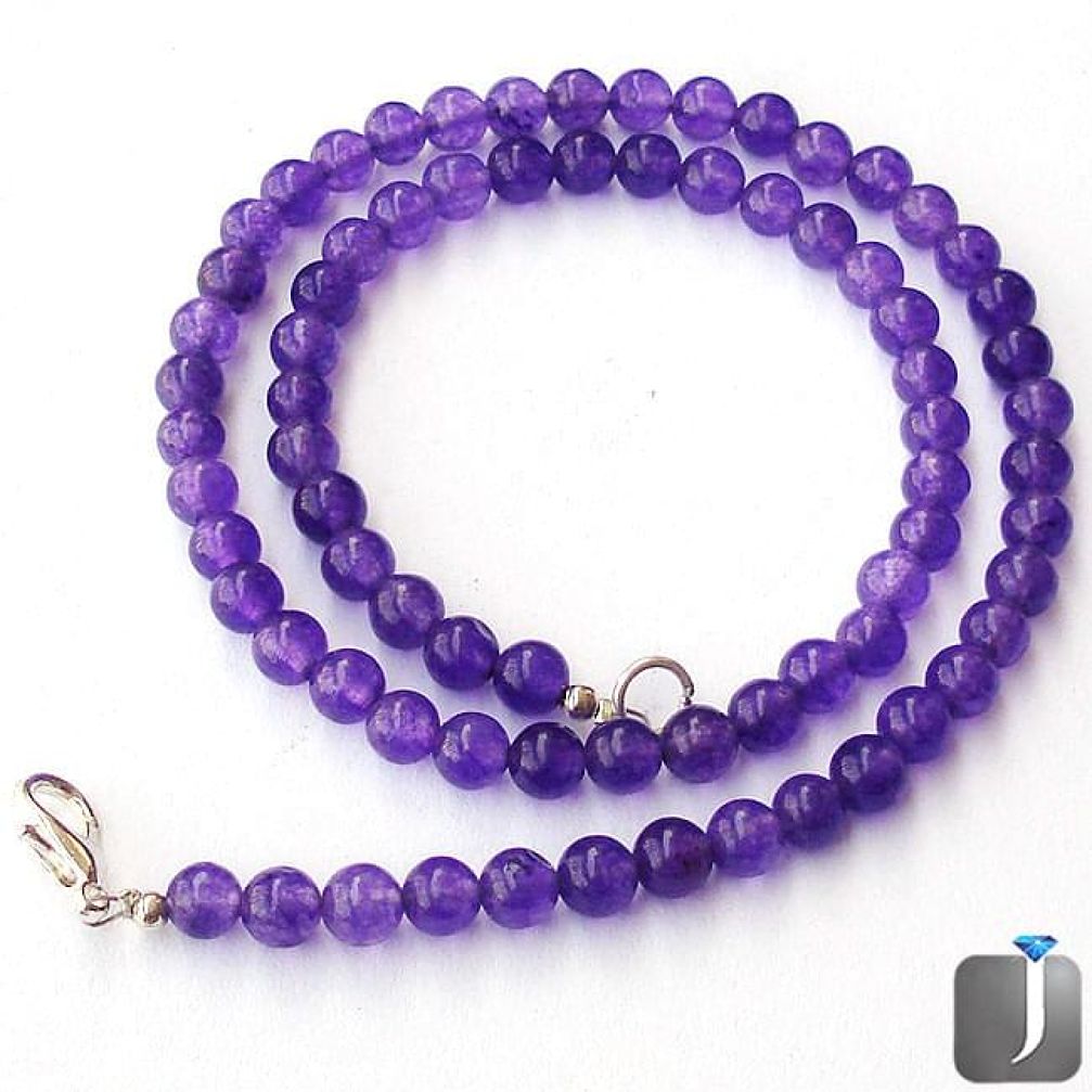 NATURAL AFRICAN PURPLE AMETHYST ROUND 925 SILVER NECKLACE BEADS JEWELRY G8947