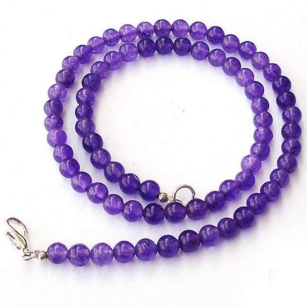 NATURAL AFRICAN PURPLE AMETHYST ROUND 925 SILVER NECKLACE BEADS JEWELRY H20411