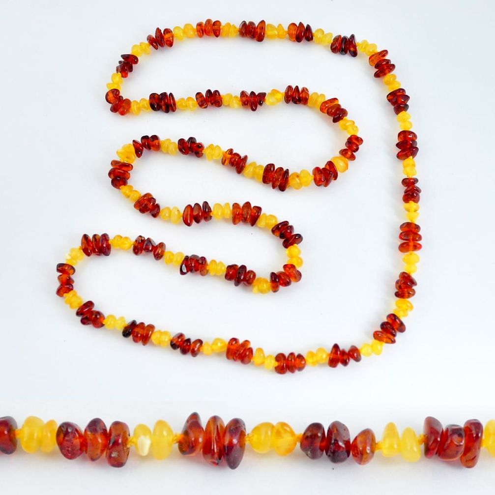 59.67cts natural baltic amber (poland) 925 silver beads necklace jewelry c3245