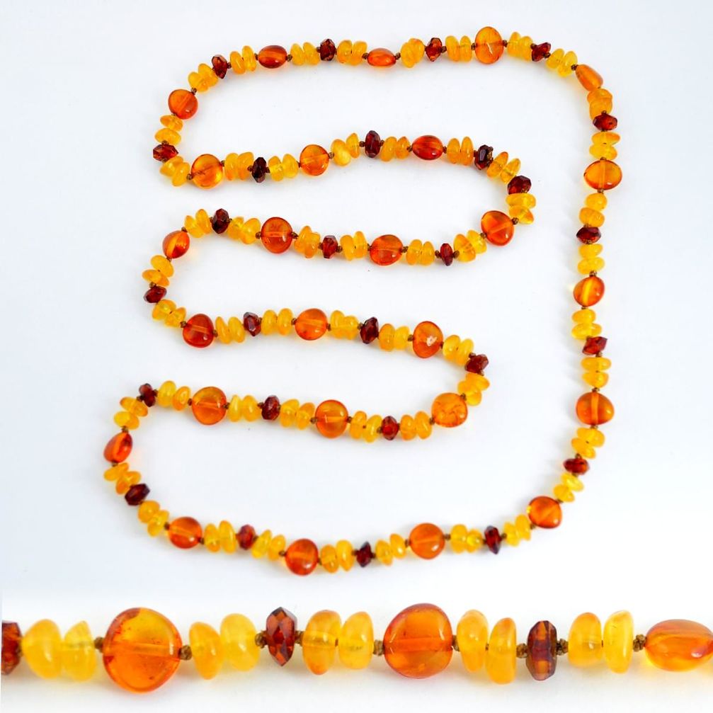 58.59cts natural baltic amber (poland) 925 sterling silver beads necklace c3271