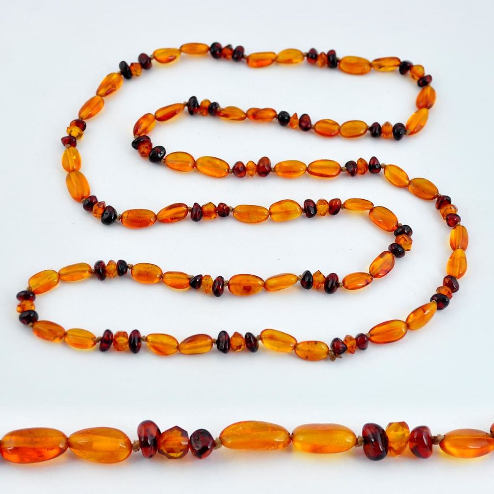 38.12cts natural baltic amber (poland) 925 sterling silver beads necklace c3286