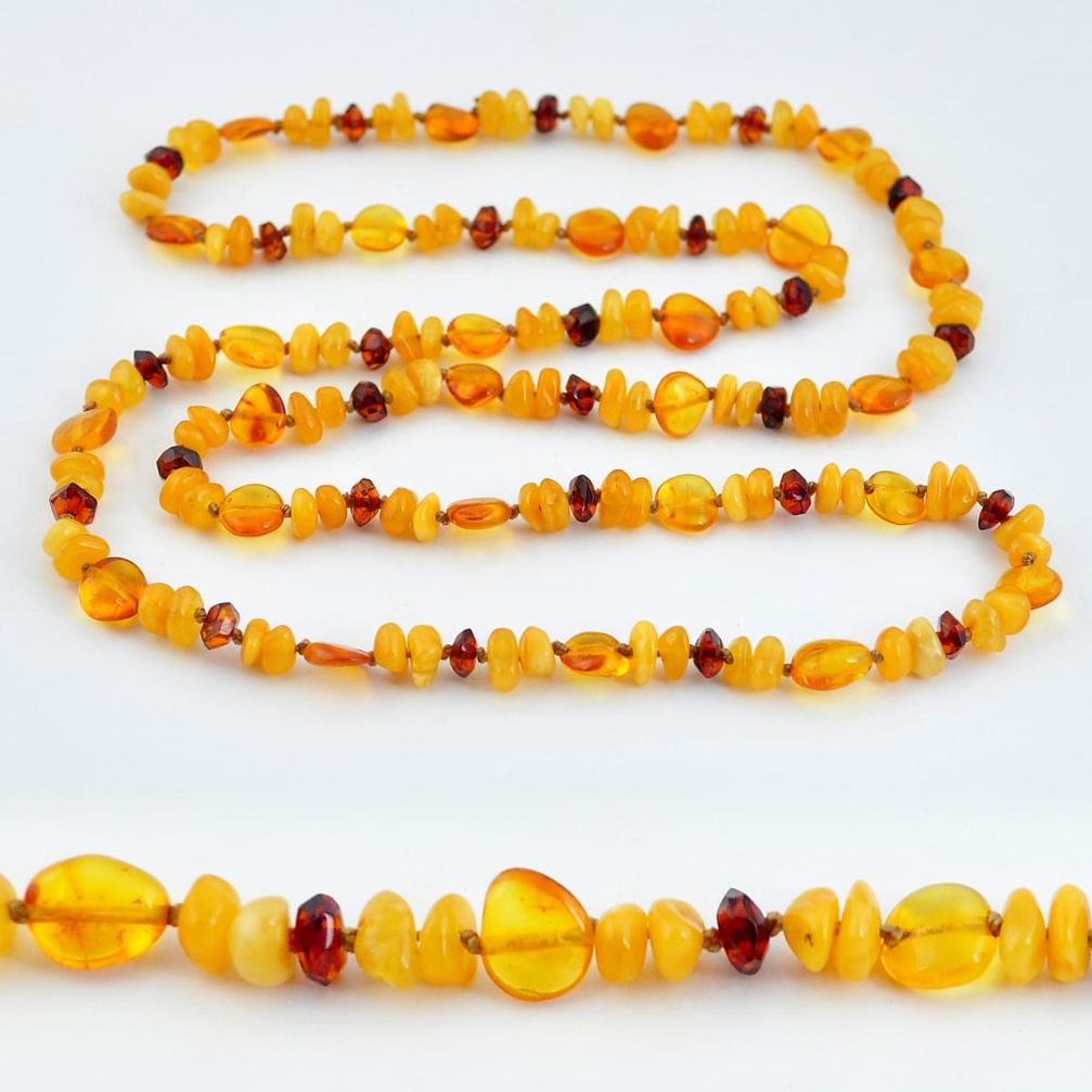51.66cts natural baltic amber (poland) 925 sterling silver beads necklace c3300