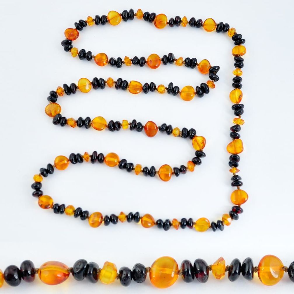 55.17cts natural baltic amber (poland) fancy 925 silver beads necklace c3250