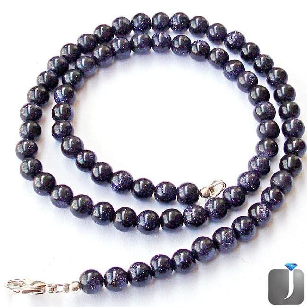134.51cts NATURAL BLUE GOLDSTONE ROUND 925 SILVER NECKLACE BEADS JEWELRY G36956
