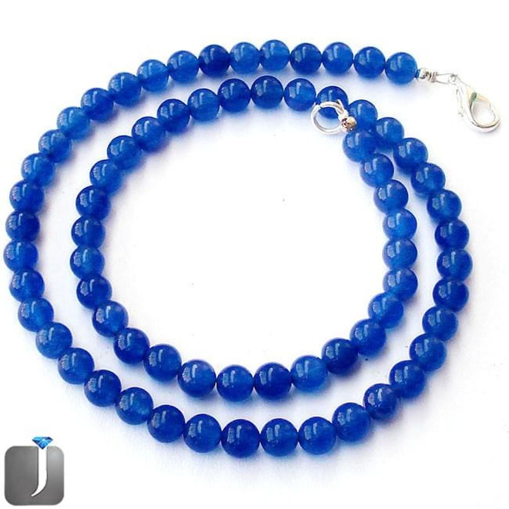 129.36cts NATURAL BLUE JADE ROUND 925 SILVER NECKLACE BEADS JEWELRY G44949