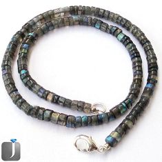 119.96cts NATURAL BLUE LABRADORITE 925 SILVER NECKLACE BEADS JEWELRY F28963