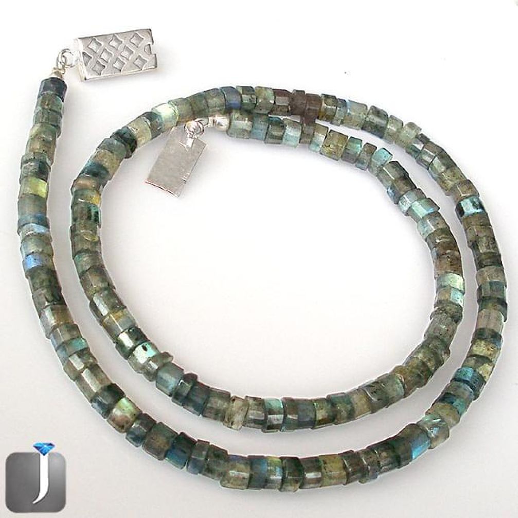 NATURAL BLUE LABRADORITE SPECTROLITE 925 SILVER BEADS NECKLACE JEWELRY G8778