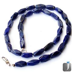 140.25cts NATURAL BLUE LAZULI LAPIS 925 SILVER NECKLACE BEADS JEWELRY G48987