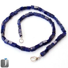 99.38cts NATURAL BLUE LAZULI LAPIS 925 SILVER NECKLACE BEADS JEWELRY G48989