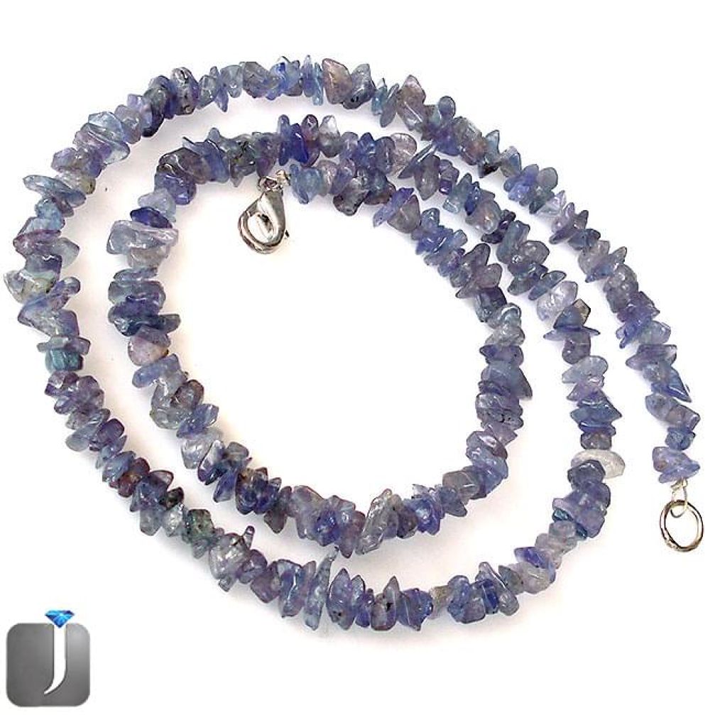 NATURAL BLUE TANZANITE (BLUE ZOISITE) 925 SILVER BEADS NECKLACE JEWELRY G8766