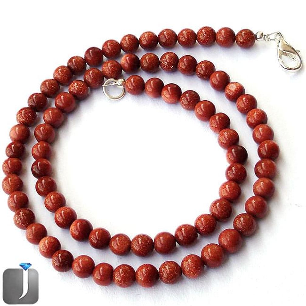 103.65cts NATURAL BROWN GOLDSTONE ROUND 925 SILVER NECKLACE BEADS JEWELRY G8941