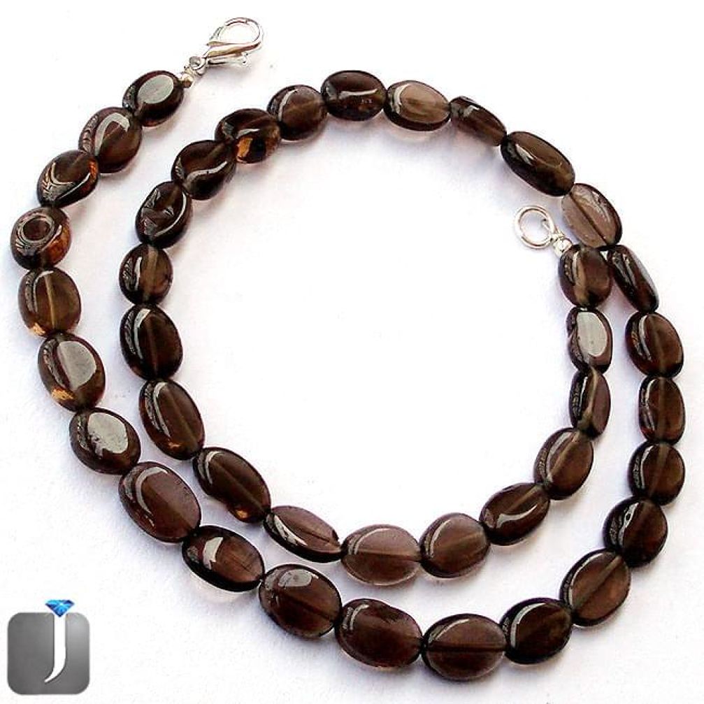 109.63cts NATURAL BROWN SMOKY TOPAZ 925 SILVER NECKLACE BEADS JEWELRY G48921