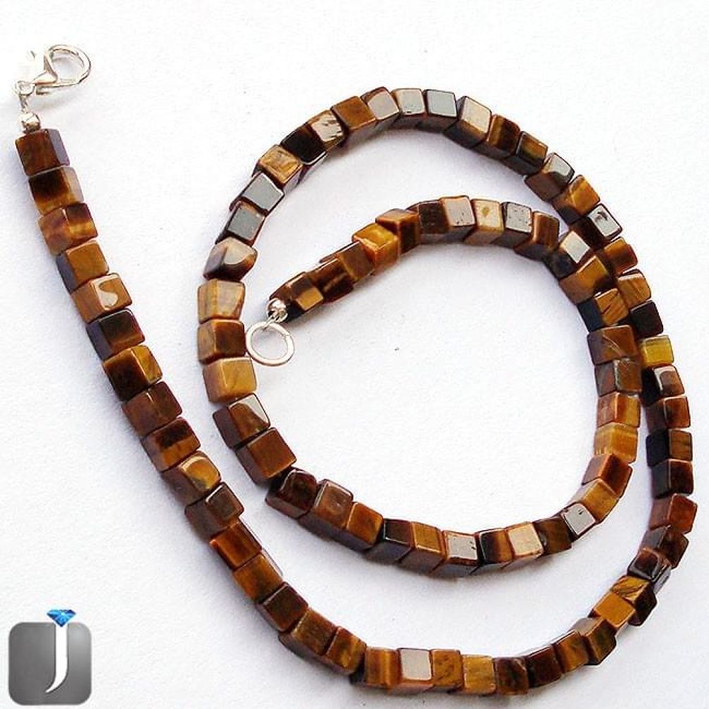 139.68cts NATURAL BROWN TIGERS EYE 925 SILVER BEADS NECKLACE JEWELRY F24989