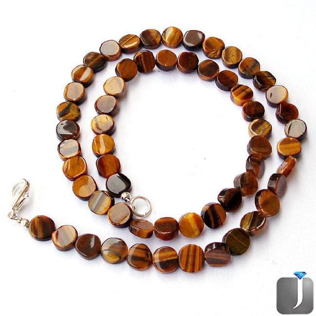 105.63cts NATURAL BROWN TIGERS EYE 925 SILVER NECKLACE BEADS JEWELRY G40965