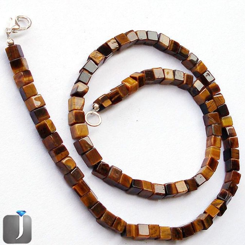 134.52cts NATURAL BROWN TIGERS EYE 925 SILVER NECKLACE BEADS JEWELRY G48944