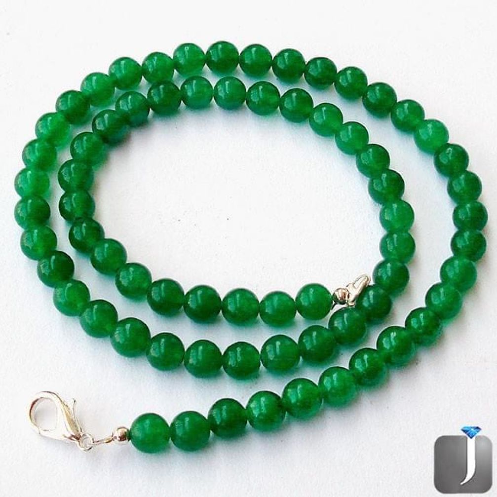 124.59cts NATURAL GREEN JADE ROUND 925 SILVER NECKLACE BEADS JEWELRY G36992