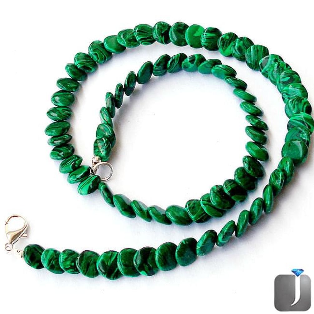 NATURAL GREEN MALACHITE (PILOT'S STONE) 925 SILVER NECKLACE BEADS JEWELRY G8968